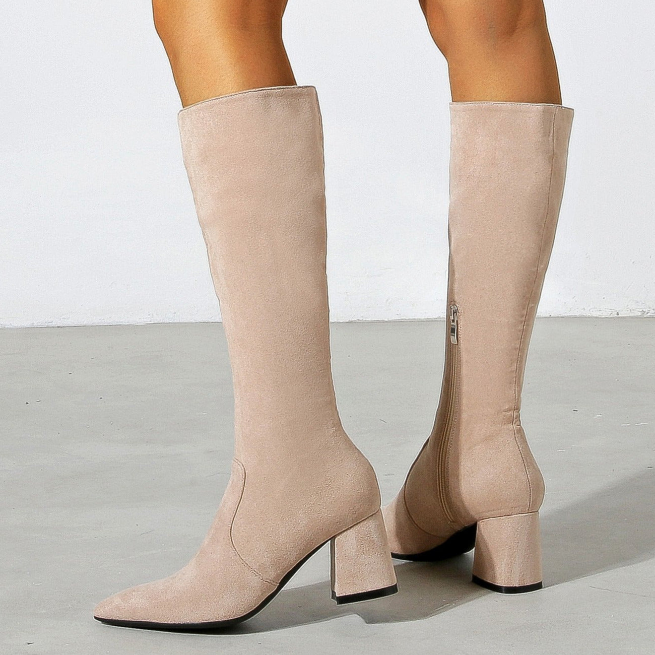 Chunky High Heeled Pointed Toe Short Boots