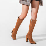 Chunky High heeled Retro Side Zip Over Knees Boots