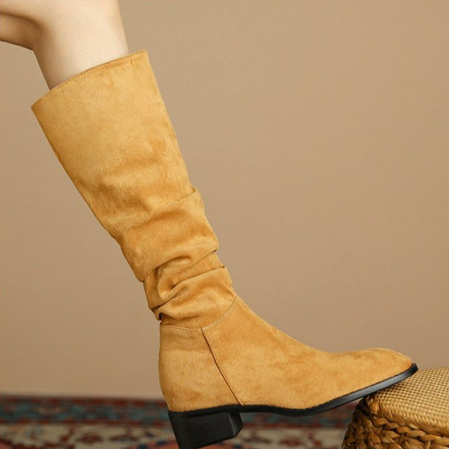 Faux Suede Slip On Western Boots