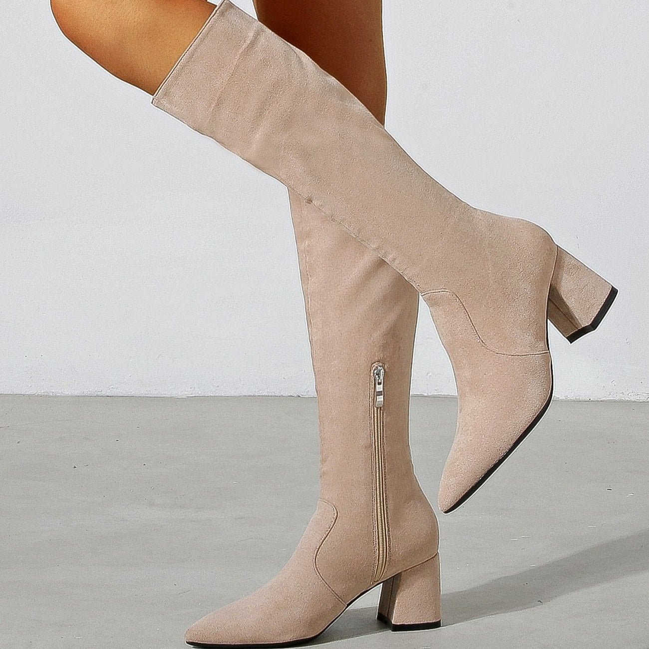 Chunky High Heeled Pointed Toe Short Boots