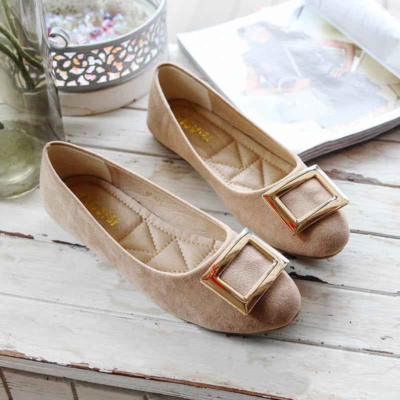 Buckle Decor Suede Ballet Flats