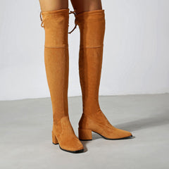 Chunky Heeled Suede Over-the-knee High Boots