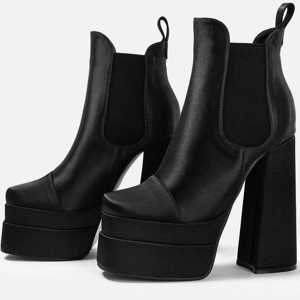 Chunky High Heel Platform Zipper Chelsea Boots Platform Chunky Heeled Ankle Boots