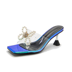 Faux Pearl Decor Heeled Sandals