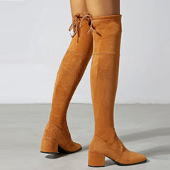 Chunky Heeled Suede Over-the-knee High Boots