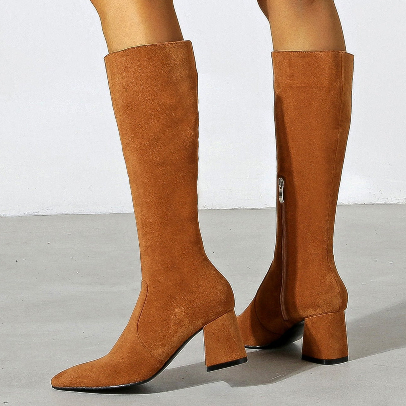 Chunky High Heeled Pointed Toe Short Boots