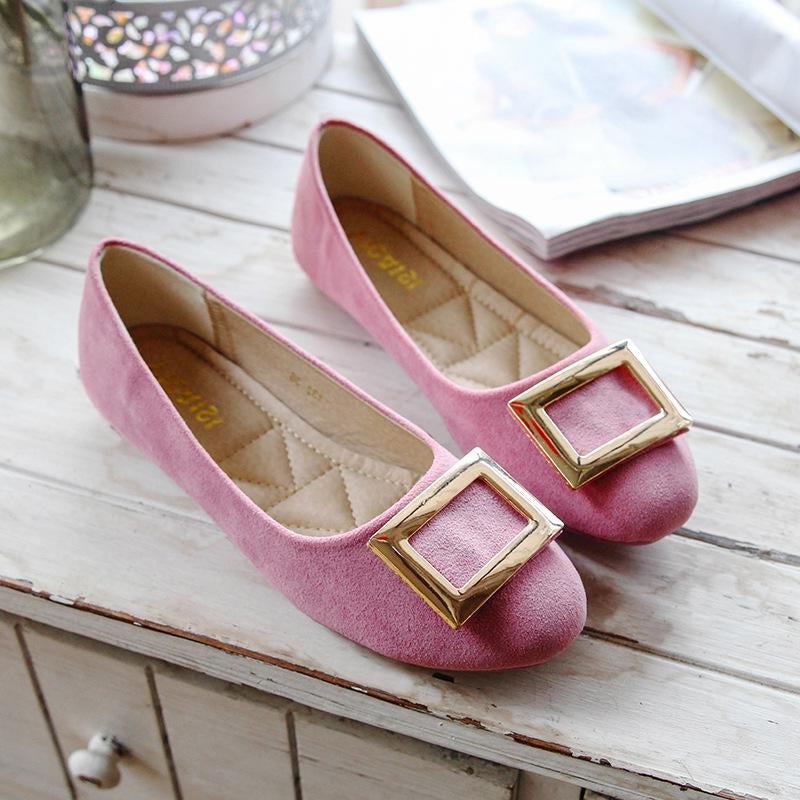 Buckle Decor Suede Ballet Flats