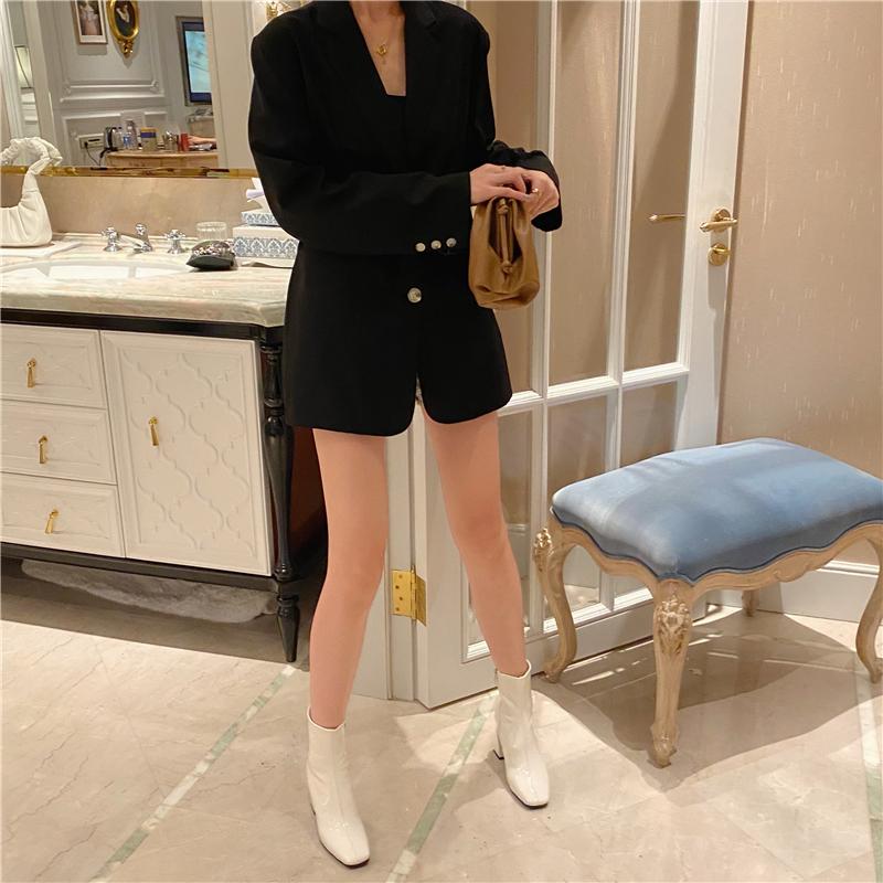 Chunky Heeled Square Toe Side Zipper Short Boots