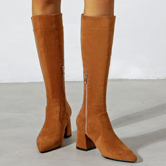 Chunky High Heeled Pointed Toe Short Boots