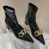 Chains Decorated Pointed Toe Boots