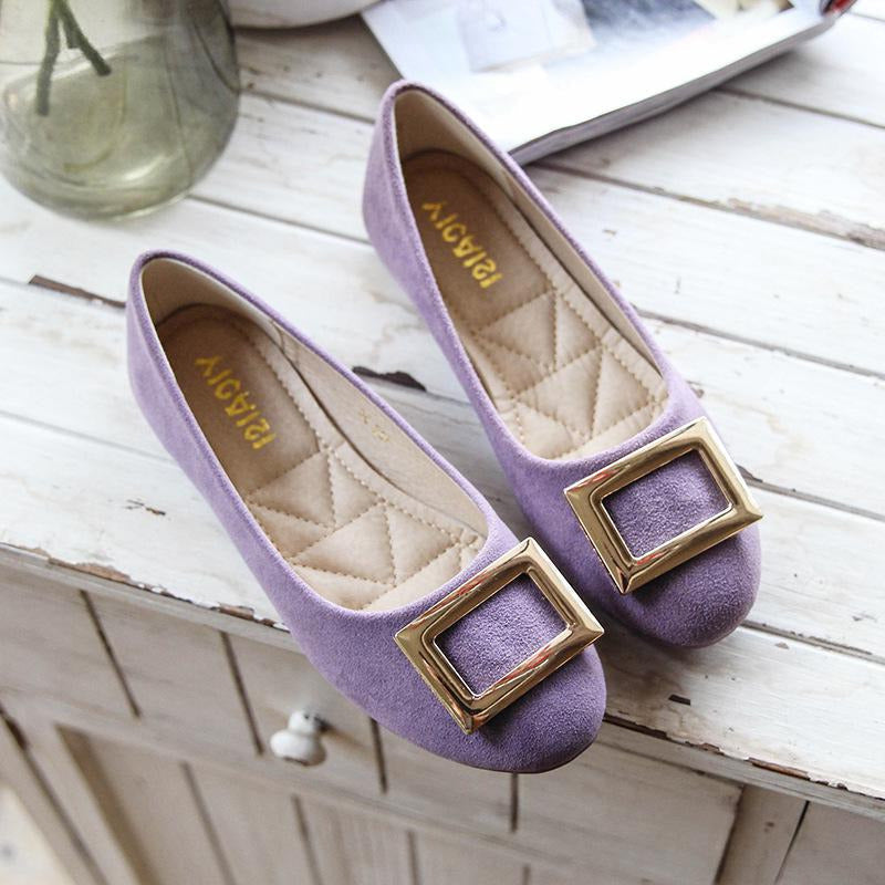 Buckle Decor Suede Ballet Flats