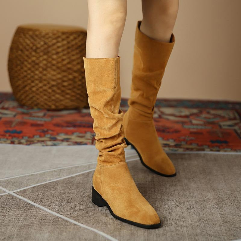 Faux Suede Slip On Western Boots