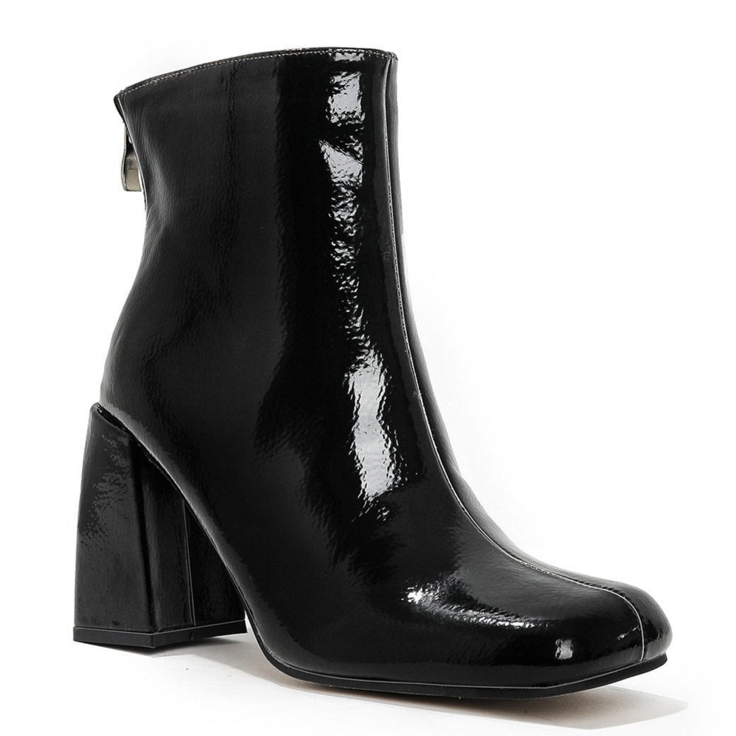 British Style Chunky Square Toe Mid-calf Boots