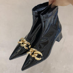 Chains Decorated Pointed Toe Boots