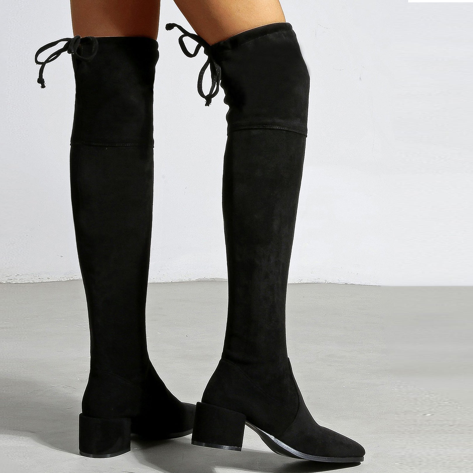 Chunky Heeled Suede Over-the-knee High Boots