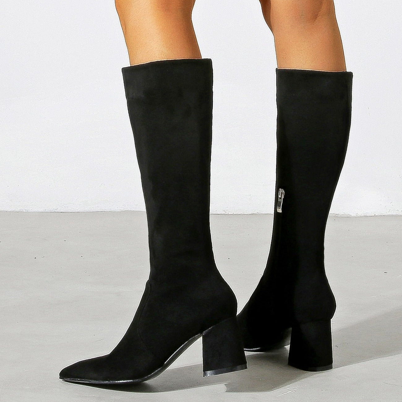 Chunky High Heeled Pointed Toe Short Boots