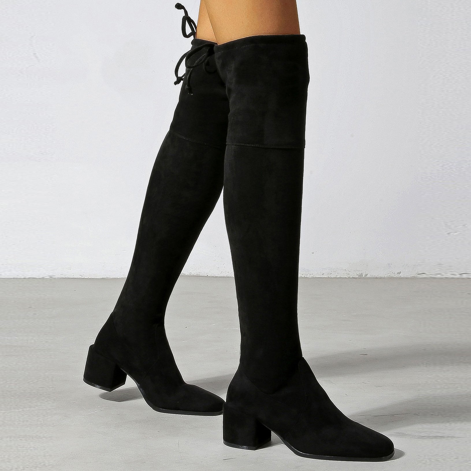 Chunky Heeled Suede Over-the-knee High Boots