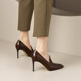 Gloria Brown Pointed Toe Loafer Heels