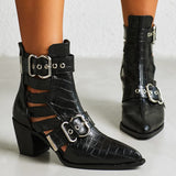 Cut Out Buckle Strap Ankle Boots