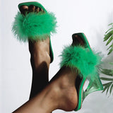 Fluffy Decor Heel Sandals