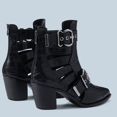 Cut Out Buckle Strap Ankle Boots