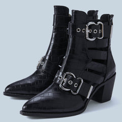 Cut Out Buckle Strap Ankle Boots