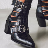 Cut Out Buckle Strap Ankle Boots