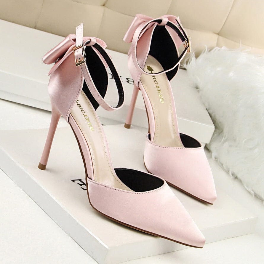 Bow Decor Satin Stiletto Pumps