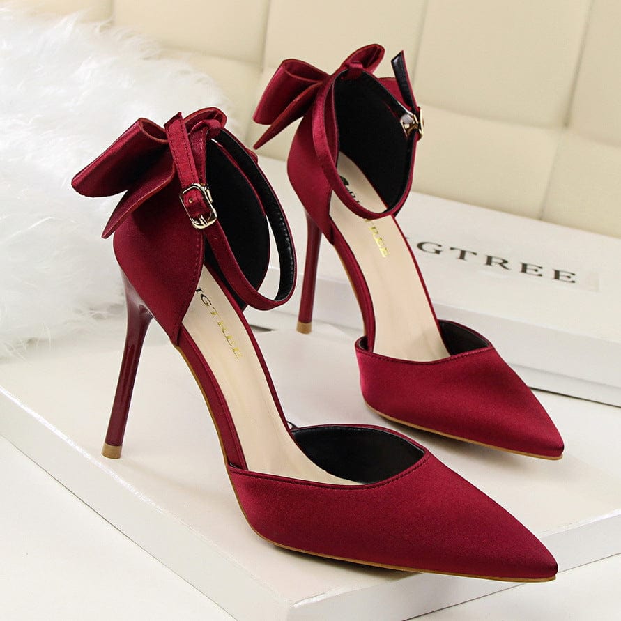 Bow Decor Satin Stiletto Pumps