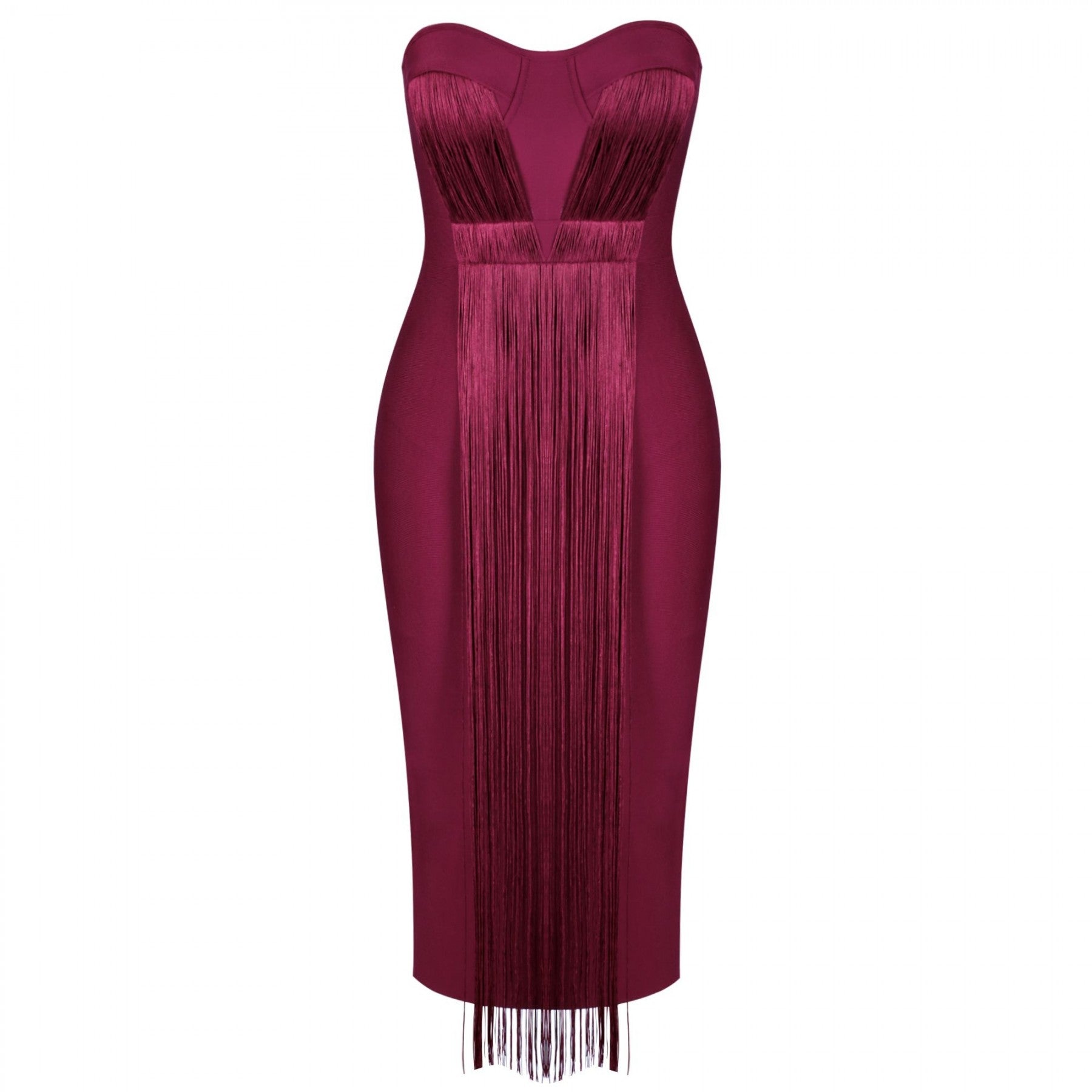 Strapless Sleeveless Tassels Over Knee Bandage Dress