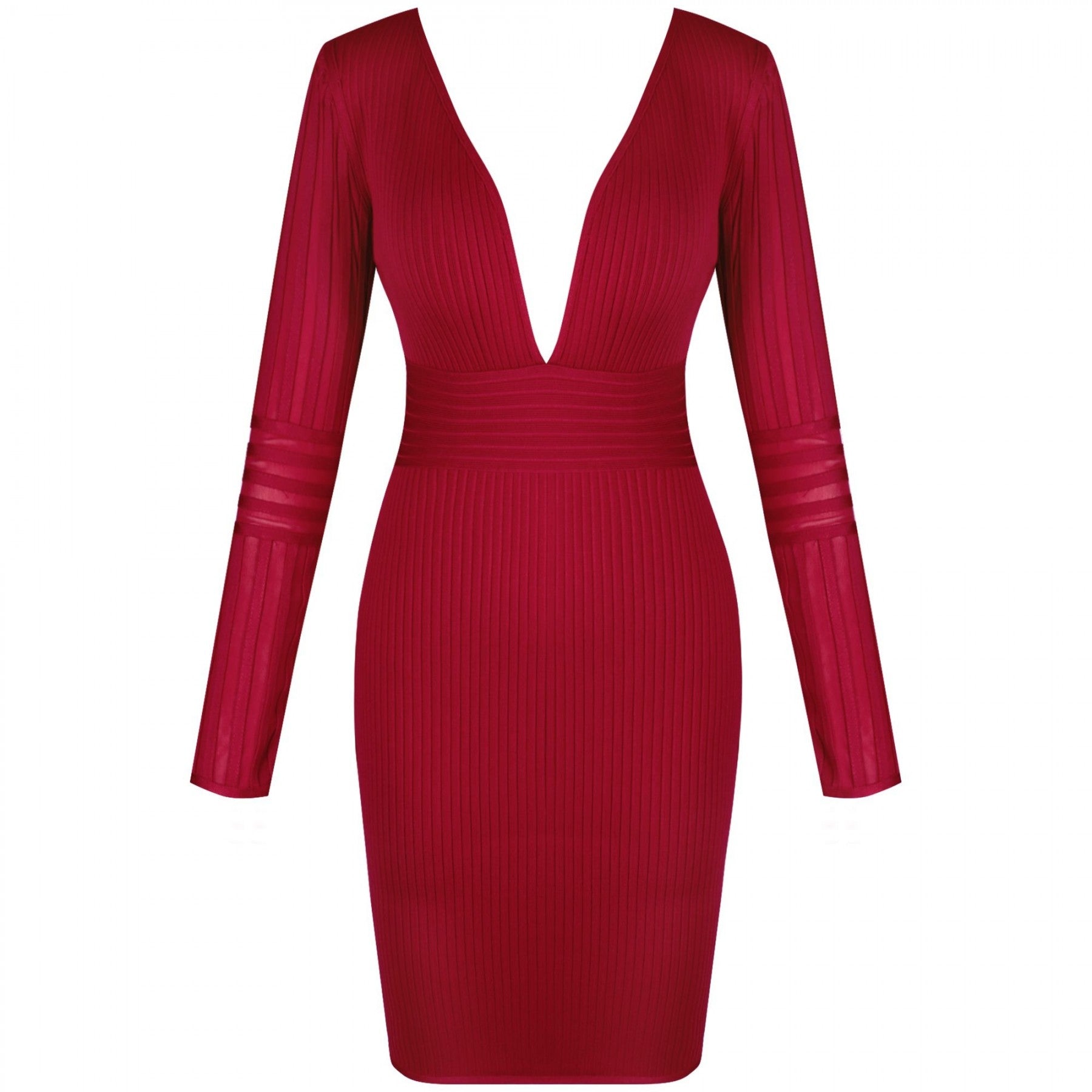 V Neck Long Sleeve Striped Mini Bandage Dress