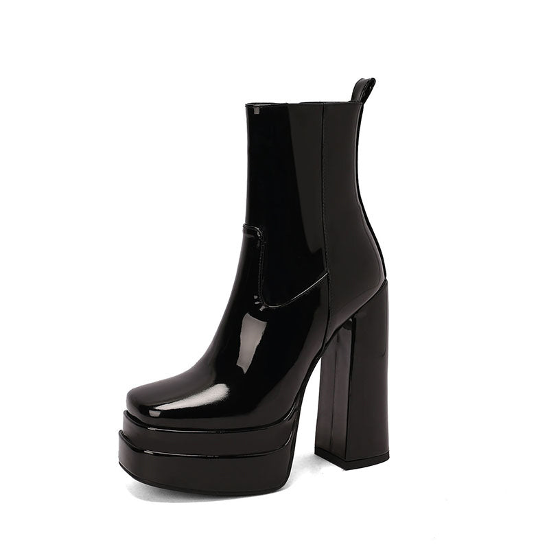 Gema Black Patent Leather Ankle Boots