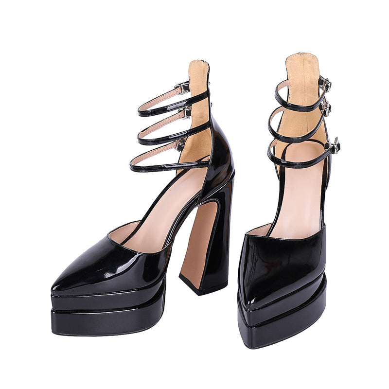 Fraya Ankle Strap Platform Heels Black