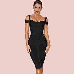 Strappy Short Sleeve Striped Over Knee Bandage Dress