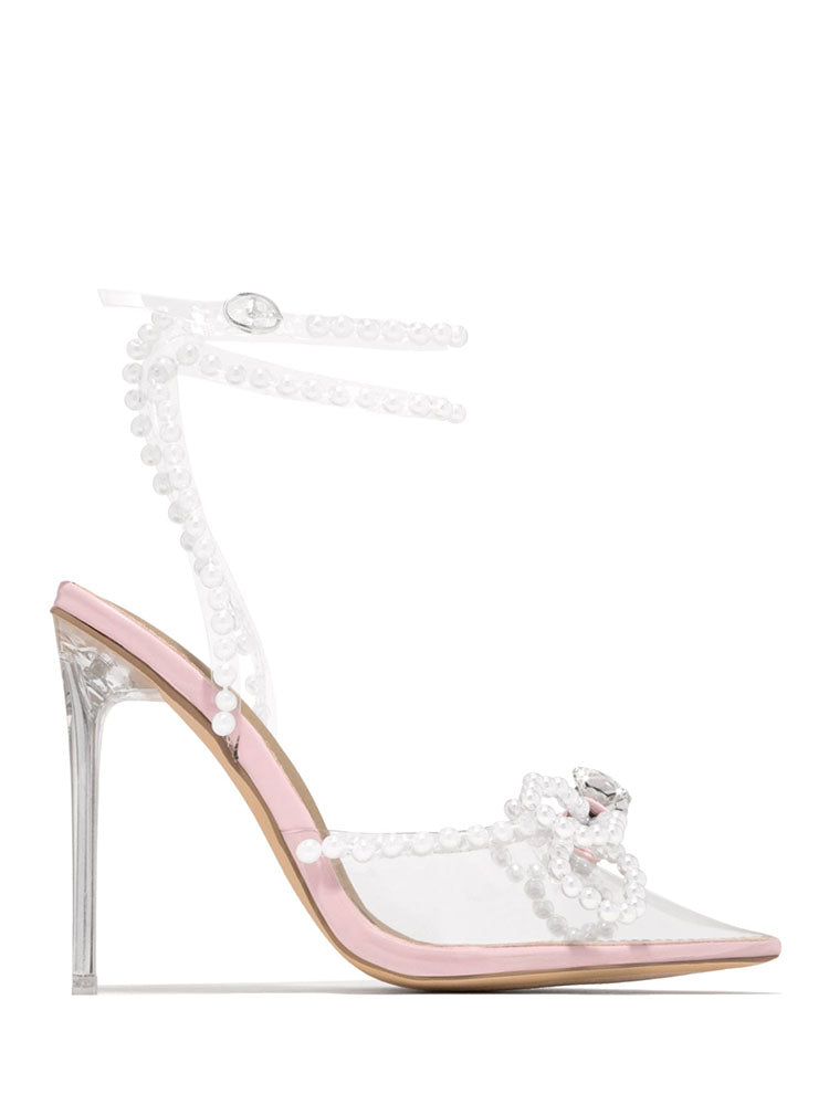 Pearl Bow Pointed Toe Transparent Heels – zierashop