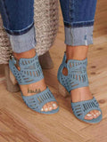 Hollow Out Chunky Heel Sandals