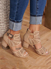 Hollow Out Chunky Heel Sandals