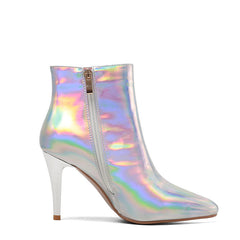 Etta Silver Holographic Stiletto Ankle Boots