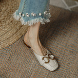 Anne Square Toe Flat Mules with Chain