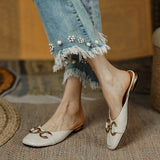 Anne Square Toe Flat Mules with Chain