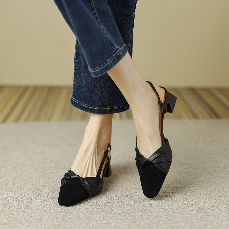 Eleanor Cap Toe Low Heel Slingback Pumps