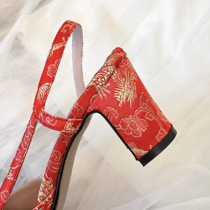 Carmella Dragon Embroidery Slingback Heels