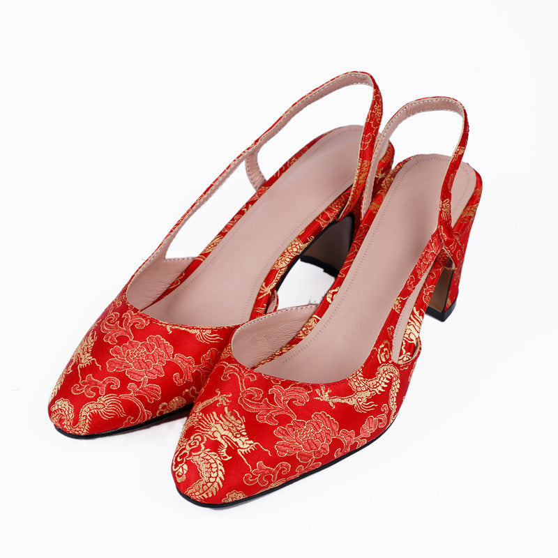 Carmella Dragon Embroidery Slingback Heels