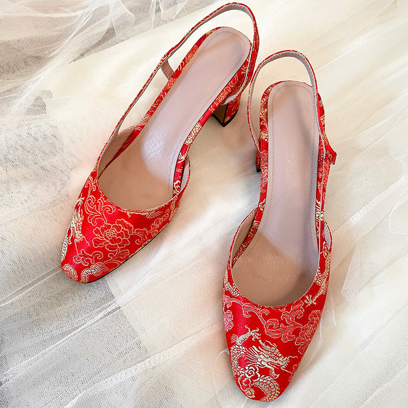 Carmella Dragon Embroidery Slingback Heels