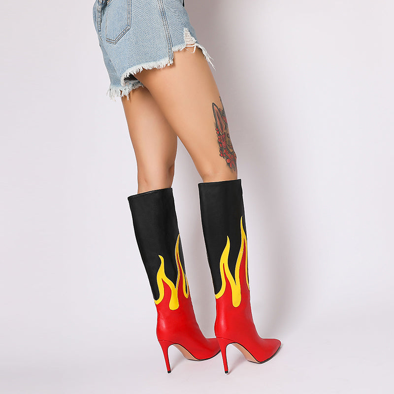 Emily Fire Print High Heel Knee Boots