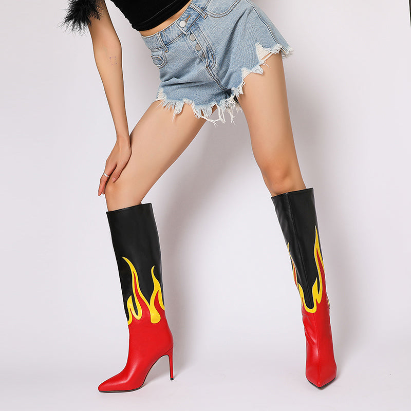 Emily Fire Print High Heel Knee Boots