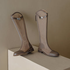 Elise Elephant Grey Mesh Summer Knee High Boots