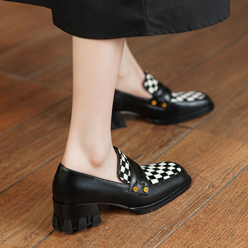 Cassie Checkerboard Loafers Style Heels