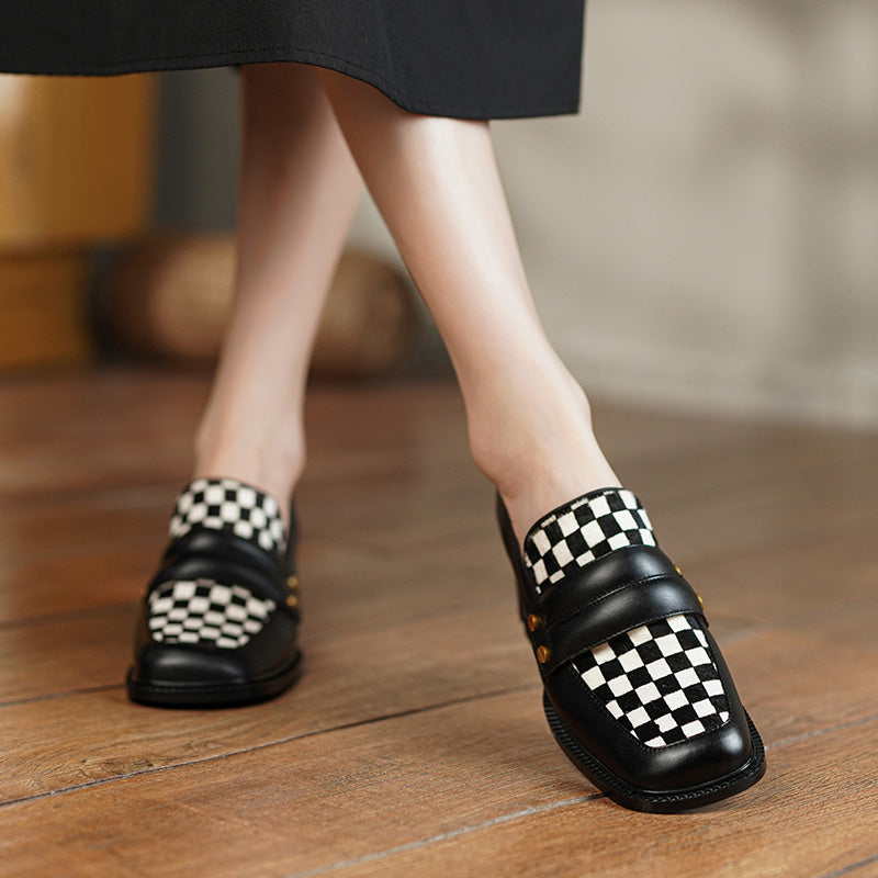 Cassie Checkerboard Loafers Style Heels