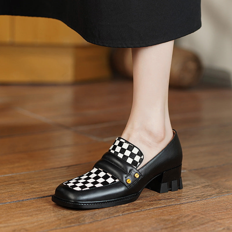 Cassie Checkerboard Loafers Style Heels